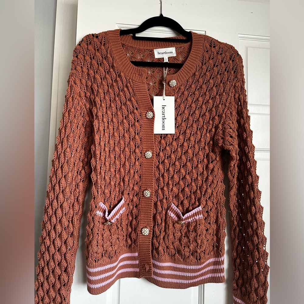Heartloom Rust Cardigan with Pink Accents